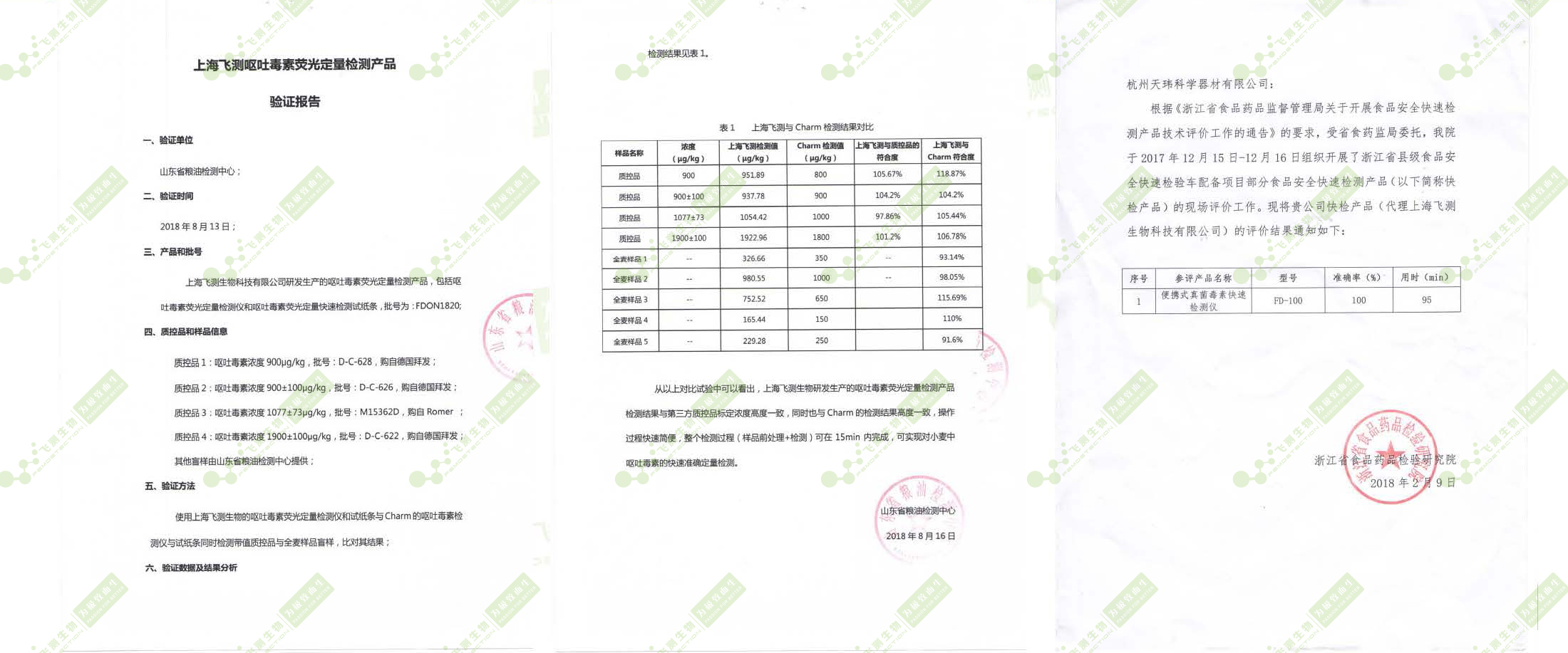 山東省糧油檢測(cè)中心和浙江省食藥監(jiān)局驗(yàn)證報(bào)告